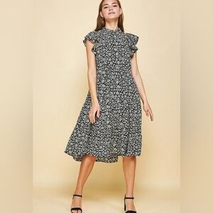 Pinch Midi Floral Tiered Dress